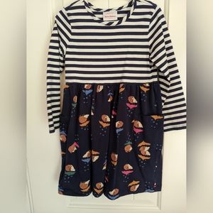 Hanna Andersson girls summer dress, sailor strips blue with hedgehogs. Size 4/5
